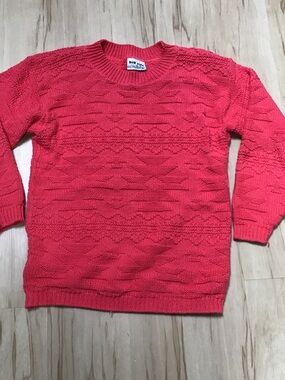 Vintage Big City Men's Coral Pink 100% Cotton Crewneck Aztec Textured Sweater